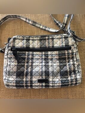 Vera Bradley Triple Compartment Crossbody Purse Cozy Plaid Neutral RFID Blocker